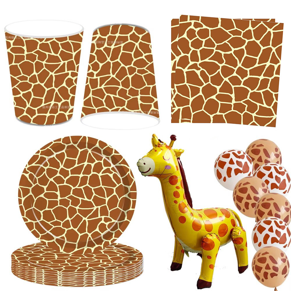Table Cloth Disposable - Giraffen-Themen-Partyartikel Giraffenmuster Tischgeschirr Teller Becher Servietten