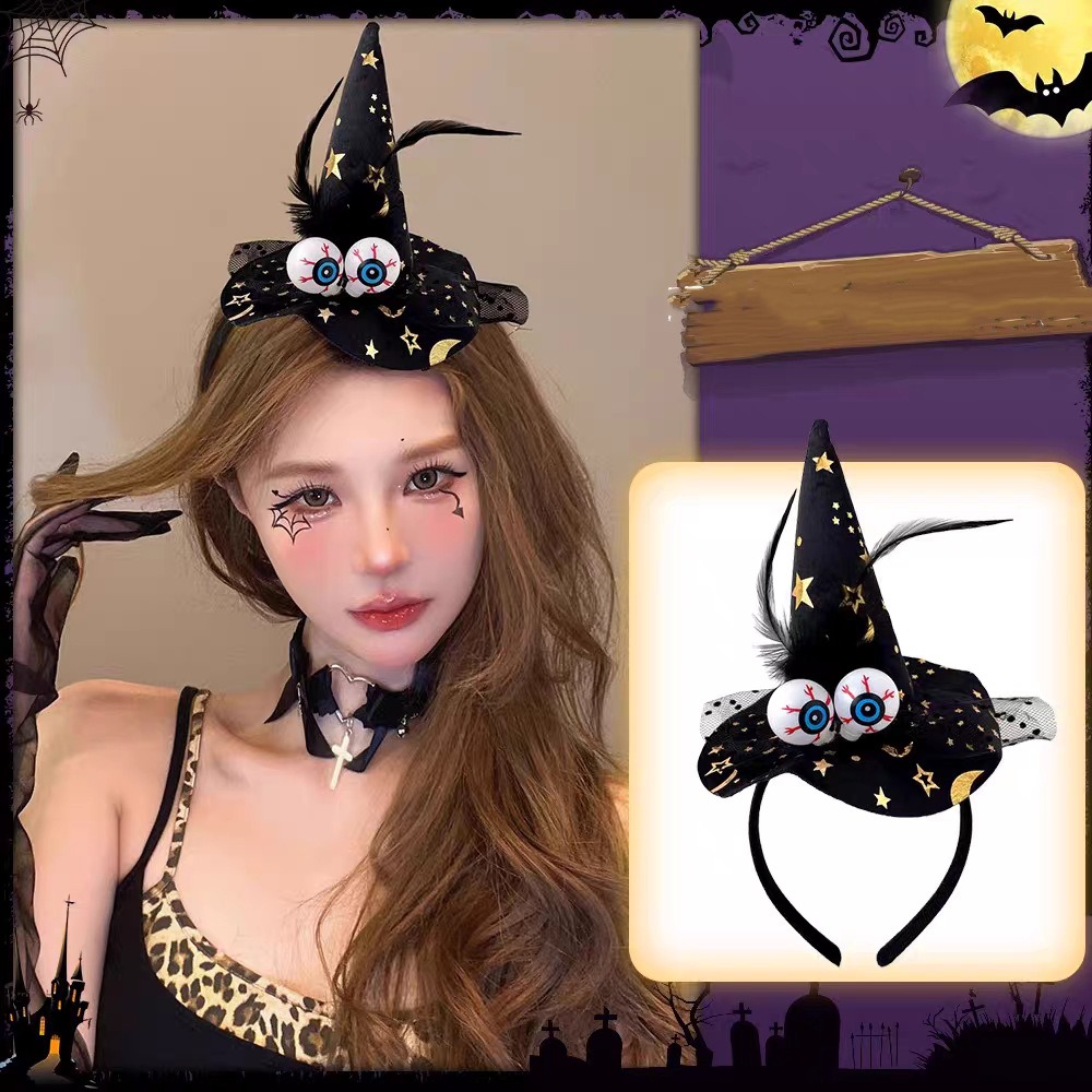 Party Hat Cone - Lustiges Spinnen-Halloween-Hexenhut-Stirnband, Geister-Totenkopf-Halloween-Party-Haarband, Netz-Kürbis-Kegelhut-Haarreif für Damen