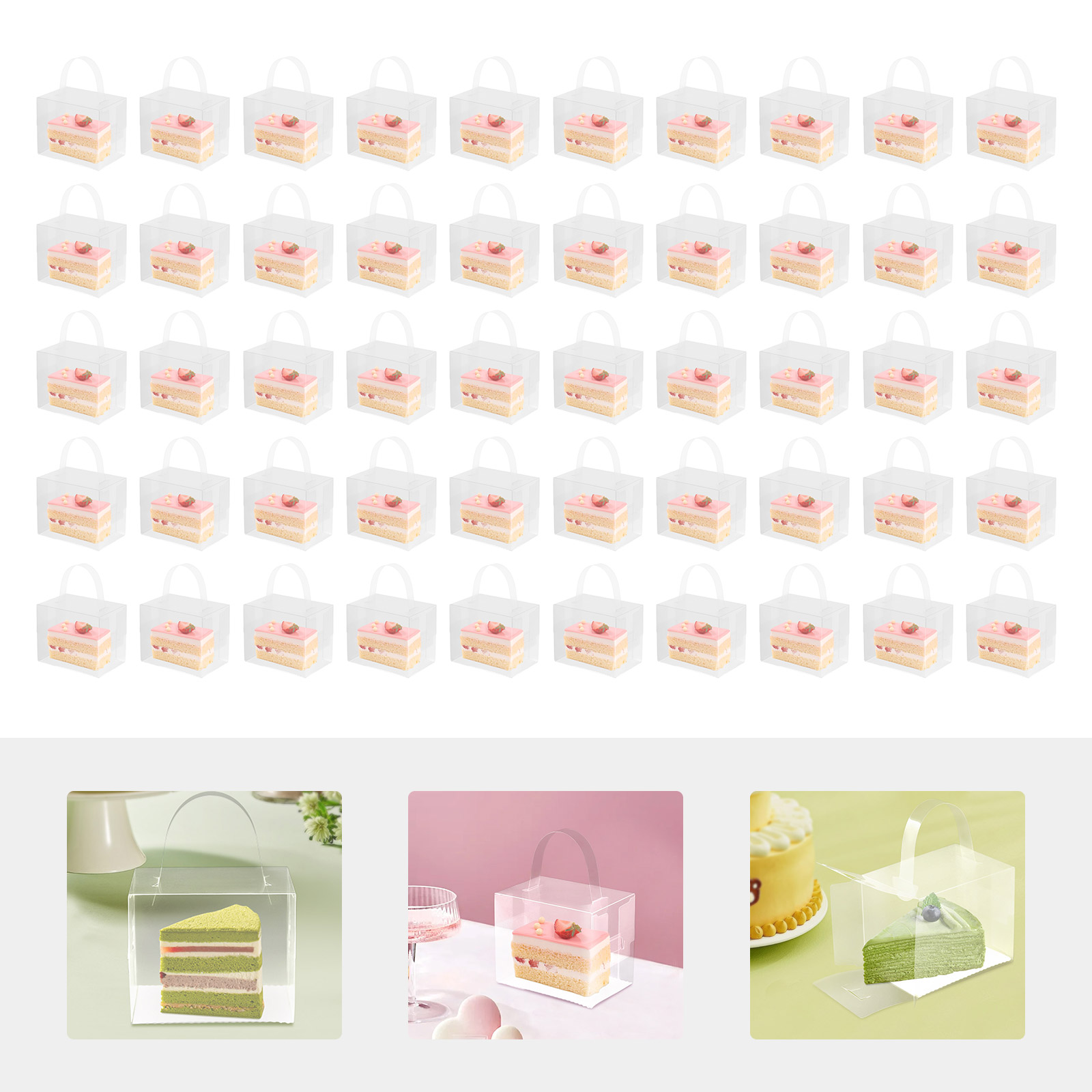 Event Party Box - 50 Stück Transparente Kuchenboxen-Set, Plastik-Kuchenbehälter mit