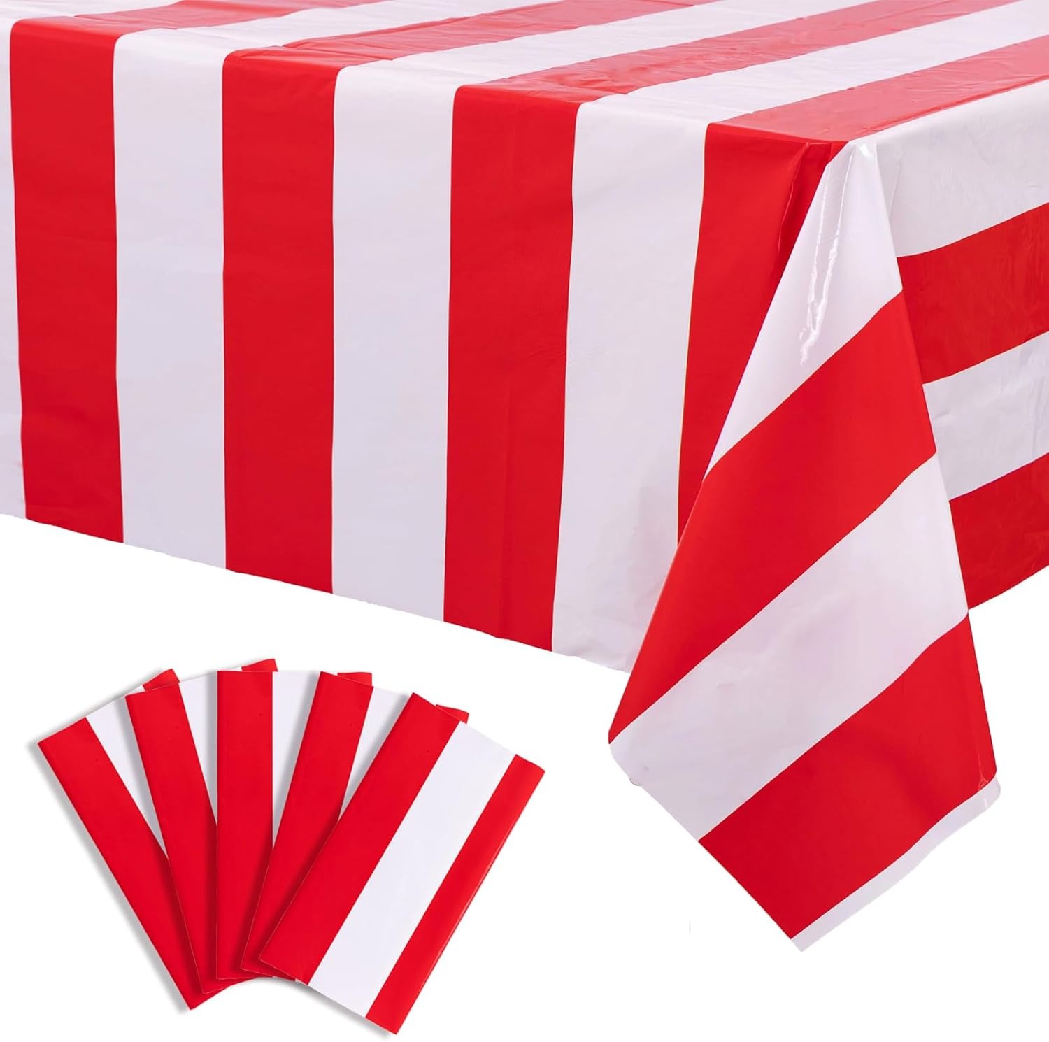Table Cloth Disposable - 3 Packungen rot-weiße horizontal gestreifte Tischdecke,
