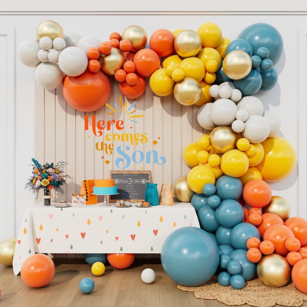 Balloon Arch Kit - Blau Gelb Orange Hier Kommt der