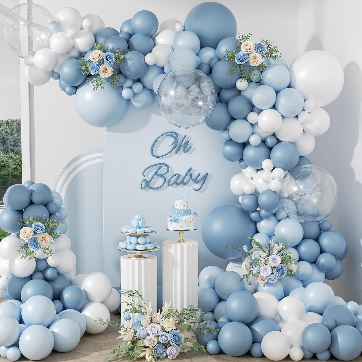 Balloon Arch Kit - 105-teiliges Staubiges Blaues Ballonbogen-Girlanden-Set Baby Pastellblau
