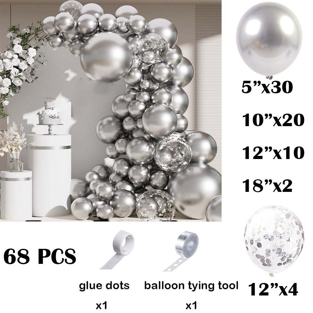 68 Stück Metallic-Silber-Luftb – Balloon Arch Kit Bewertung und Preis
