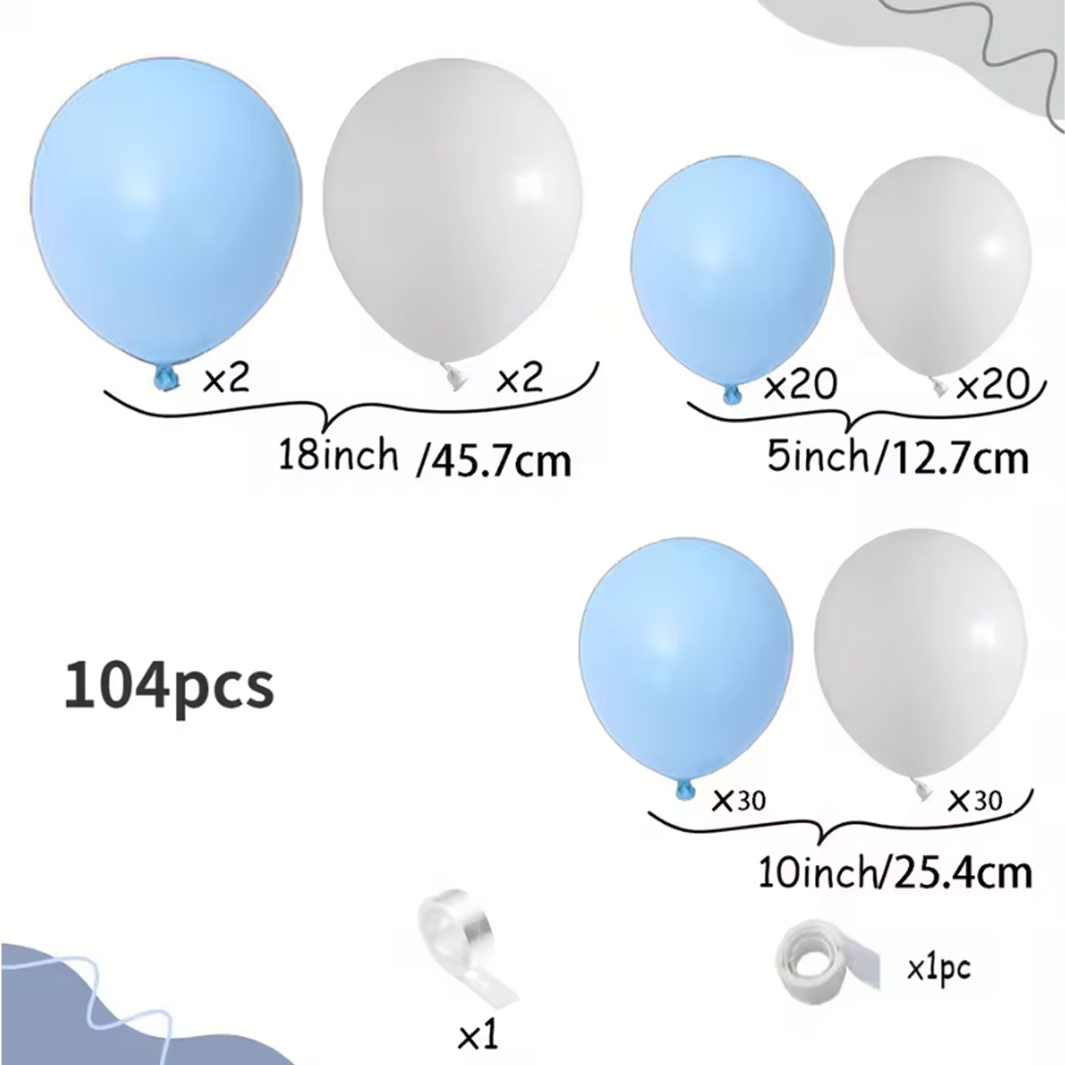 104-teiliges Blau-Weißes Ballo – Balloon Arch Kit Bewertung und Preis